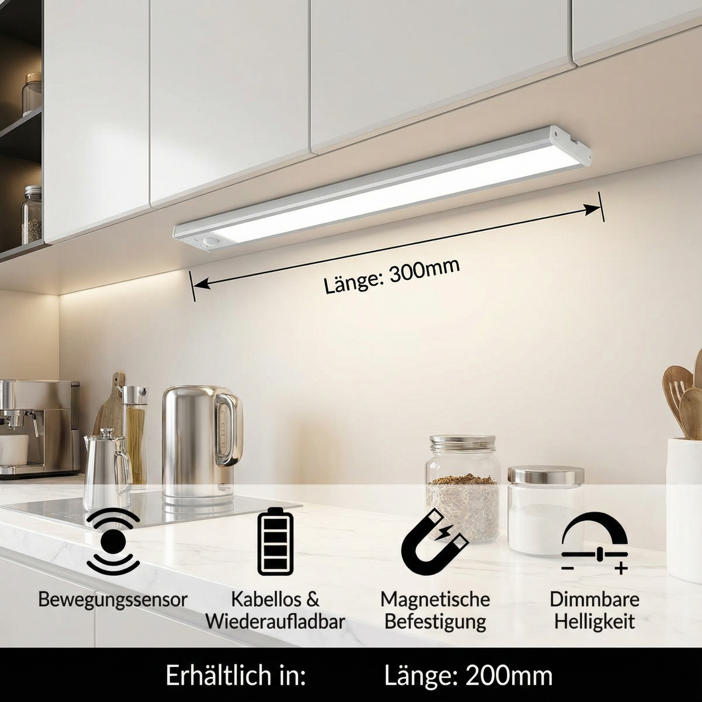 Trådløs LED-indbygget lampe med bevægelsessensor – magnetisk og dæmpbar
