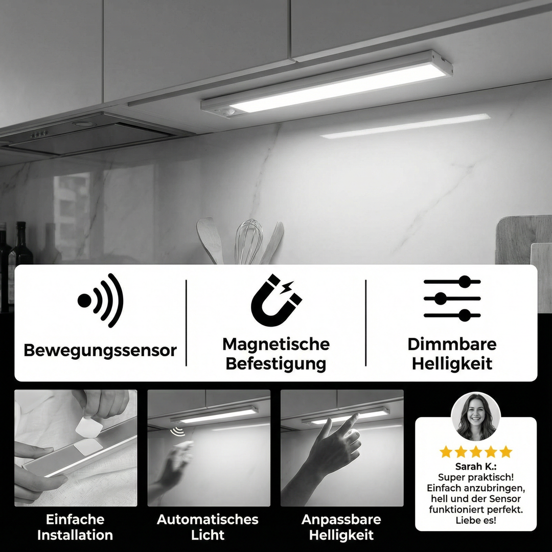 Trådløs LED-indbygget lampe med bevægelsessensor – magnetisk og dæmpbar