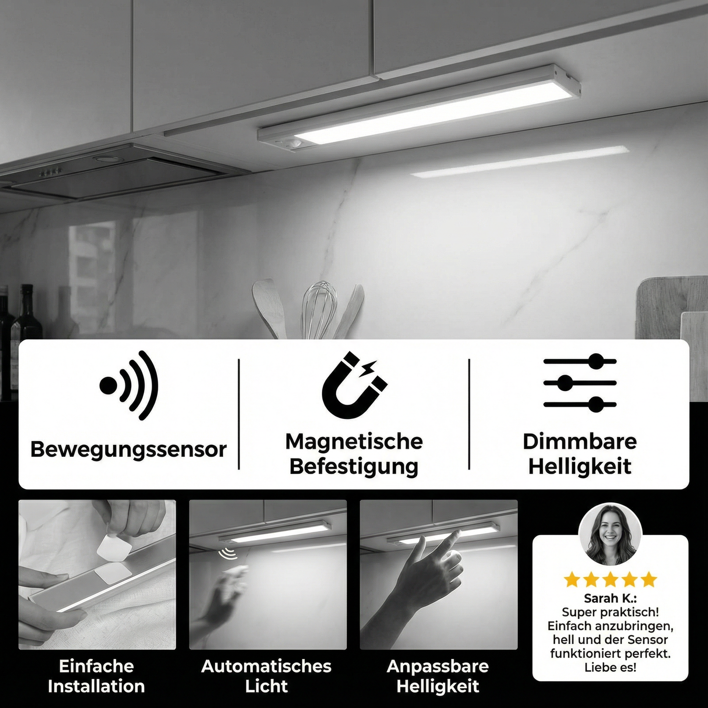 Trådløs LED-indbygget lampe med bevægelsessensor – magnetisk og dæmpbar